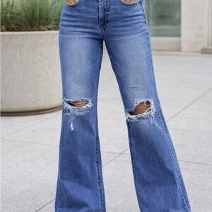 Flying Monkey Blue Distressed Wide Leg Jeans